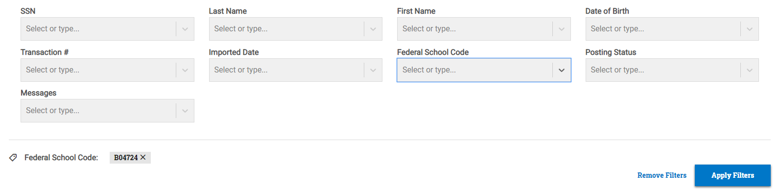 Table filter section expanded to show one filter tag added