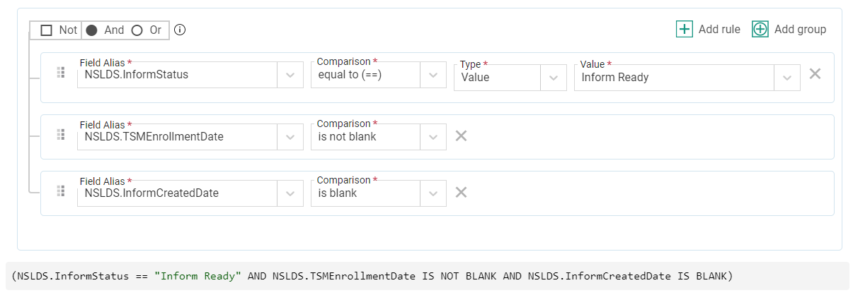 selection sets for exporting requests for NSLDS Transfer Student Monitoring