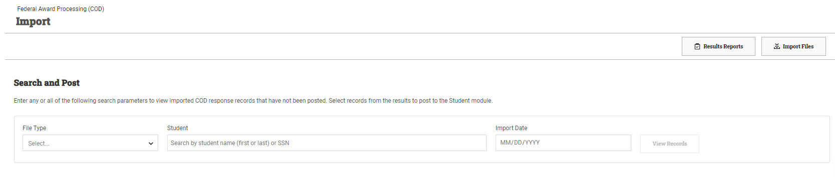 cod import dashboard with results report button