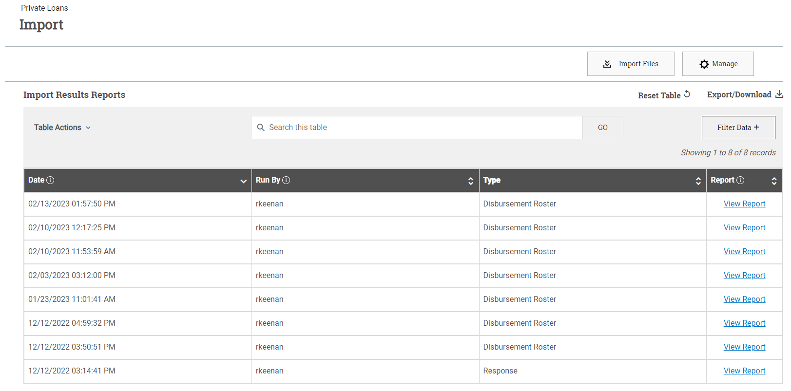 private loans import dashboard