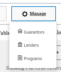 private loans manage list for guarantors, lenders, programs