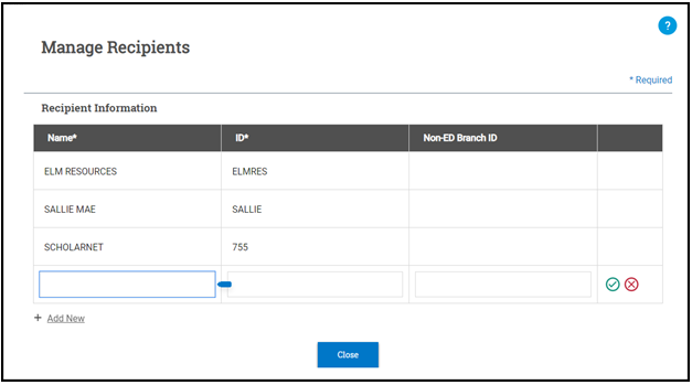 Managing Recipients window with examples