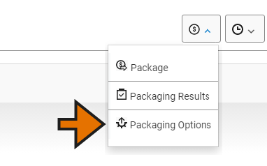 The aid package menu is expanded with the packaging options button highlighted.