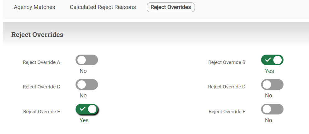 Reject Overrides section of the ISIR: C Flags page with Reject Override E and Reject Override B set to Yes.