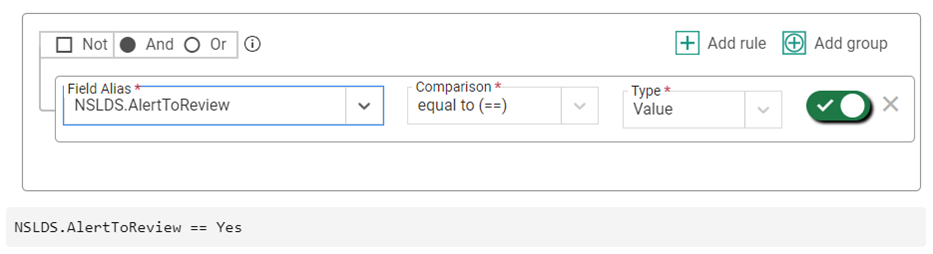 searching for nslds alerts using a selection set