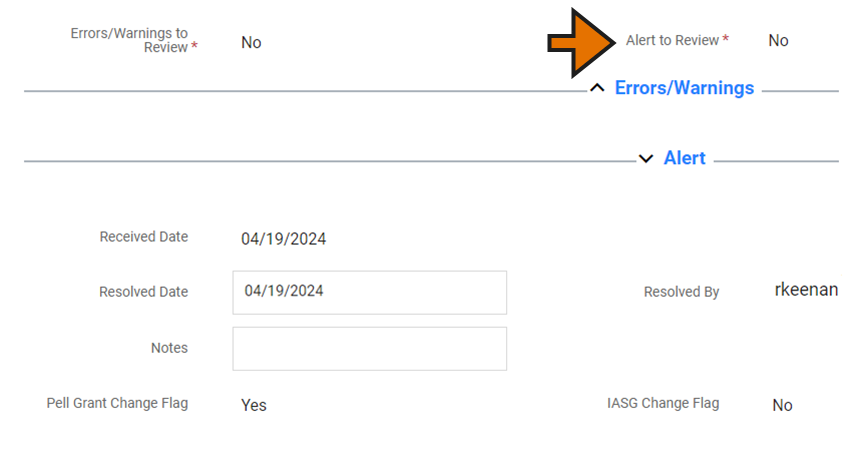 Alert section is expanded and alert field is set to no