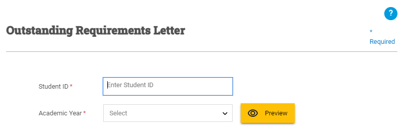 preview window showing student id line and academic year list