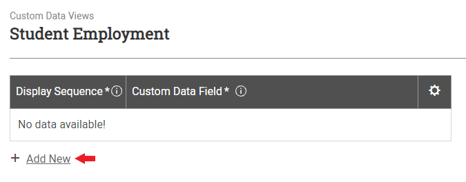 Student Employment section of Custom Data Views