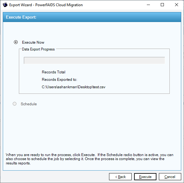 Final page of the Export Wizard modal window in PowerFAIDS Desktop