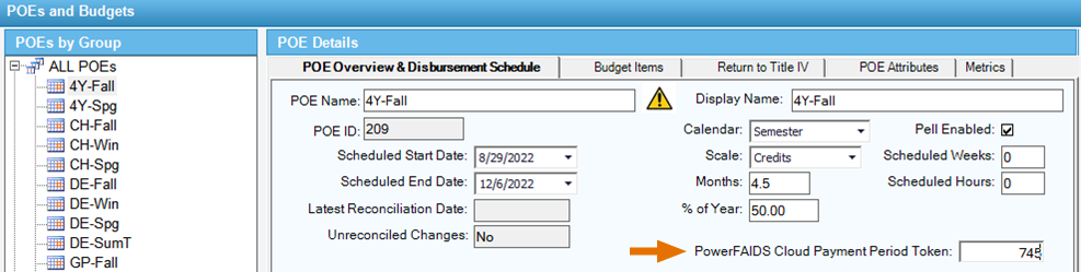 POEs and Budgets window in PowerFAIDS Desktop