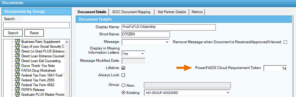 Documents window in PowerFAIDS Desktop