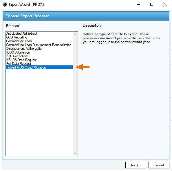 Export Wizard modal window in PowerFAIDS Desktop